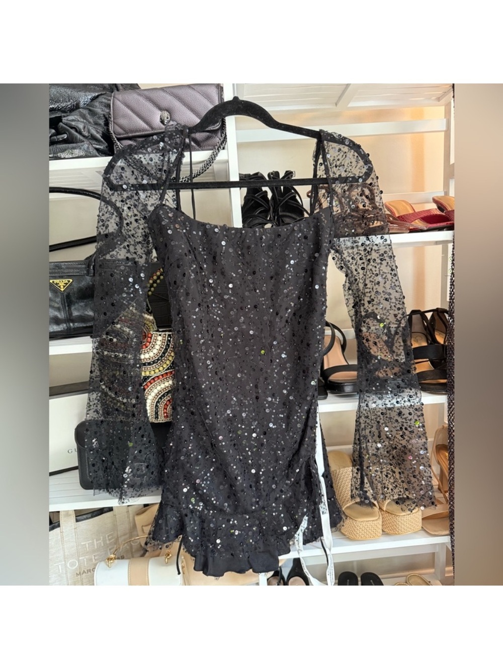 NWOT Small
Lucy In The Sky Black Sequin Mesh Sleeve Mini Dress